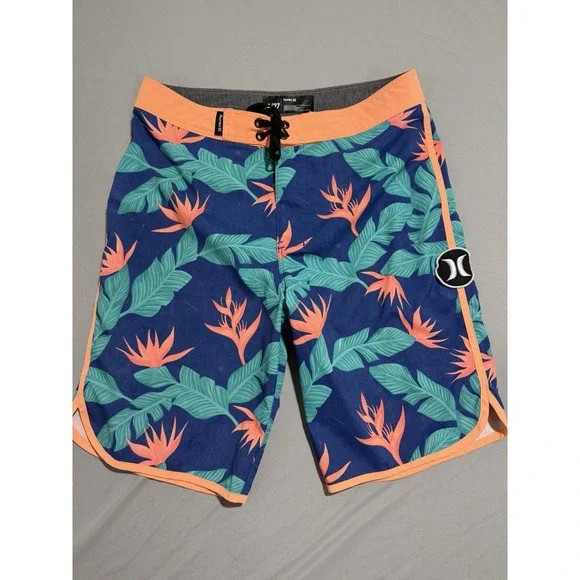 Hurley hawaiian print swim trunks shorts, tie‎ closure, big kids 14/27, medium?