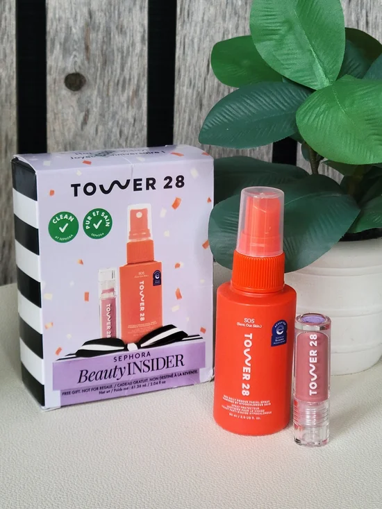Tower 28 Facial Rescue Spray & Lip Gloss Duo — Pistachio