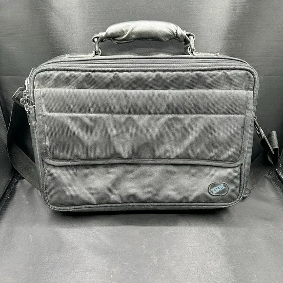 Vintage IBM Laptop Messenger Tote Bag Black Canvas 80s crossbody top handle‎ VTG