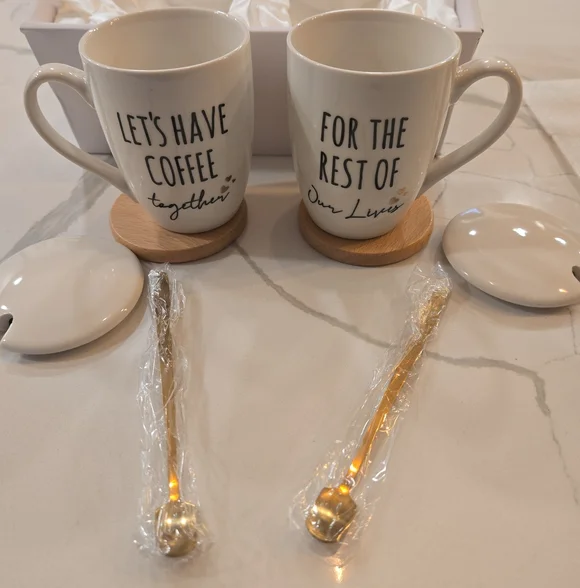 New In Box AW Bridal Egagement Wedding Gift Coffee Mug Set