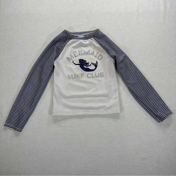 Crazy 8 Mermaid Girls Seim Surf Club Rashguard - White and Blue Sz 4T