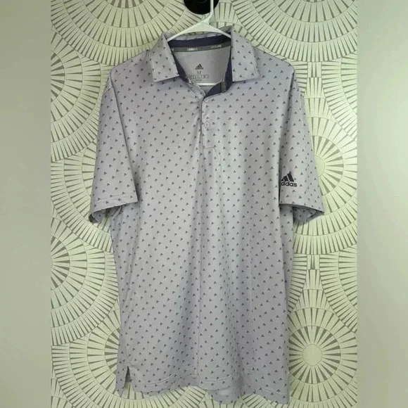 Adidas Golf Polo Shirt ‎ Men’s Size M Adidas Logo Print UPF 50 Lavender