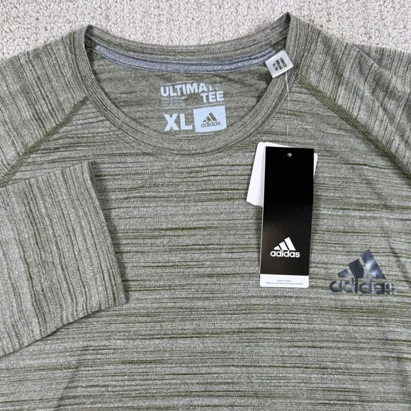 NEW Adidas Mens XL Olive Green Ultimate LS Melange Performance Long Sleeve Tee