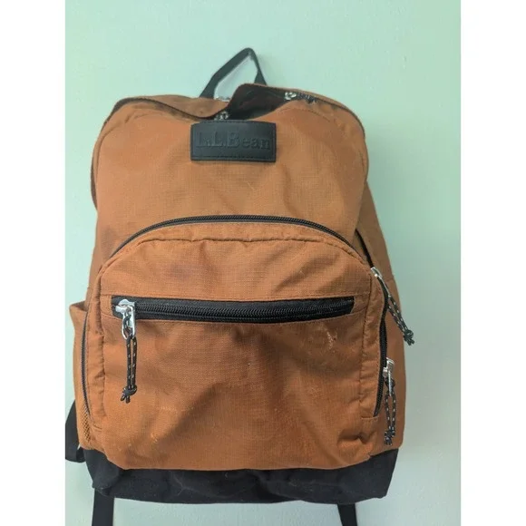 L. L. Bean Backpack Orange and Black College Laptop Book Bag Y2K