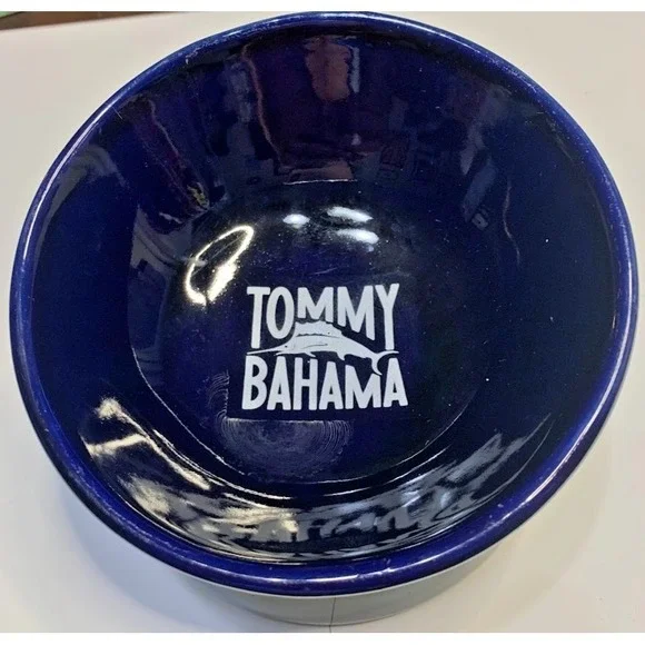 Tommy Bahama Small Pet Bowl Dish Raised Elevated Small‎ Stonewear Cobalt Blue