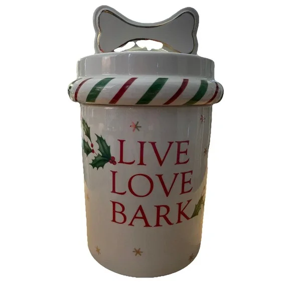 Lenox Christmas Holiday Dog Treat Jar LIVE LOVE BARK‎ #863666