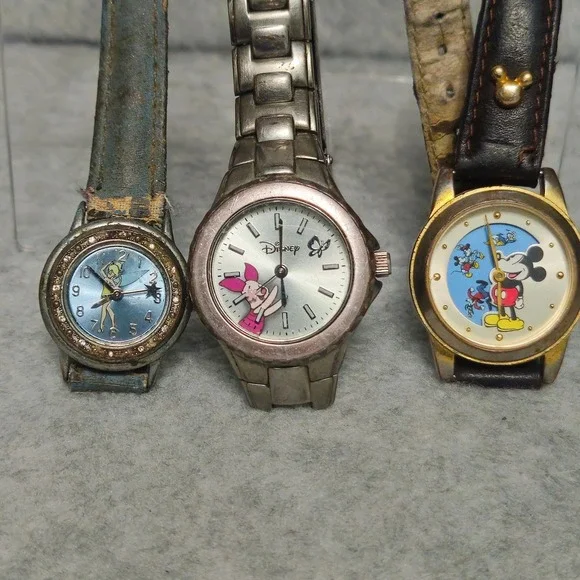 Lot of 3 Vintage Mickey Mouse‎ And Disney Watches-Walt Disney 1 For Parts 2 Work