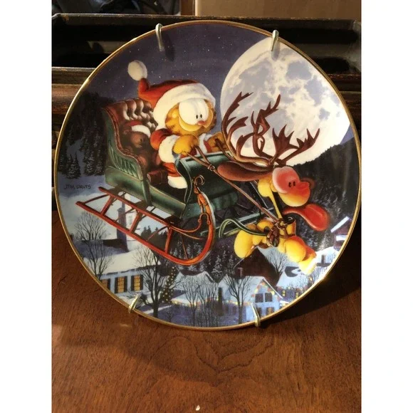 Danbury Mint Garfield Christmas Plate A One Dog Open Sleigh Jim Davis M6195 8