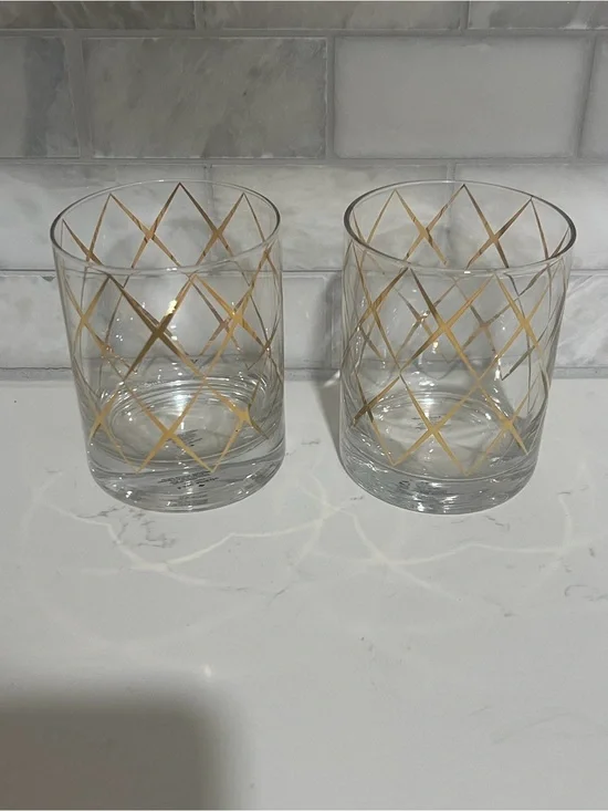 kate spade Clear Glass Tumblers with Gold Lattice - Set of 2