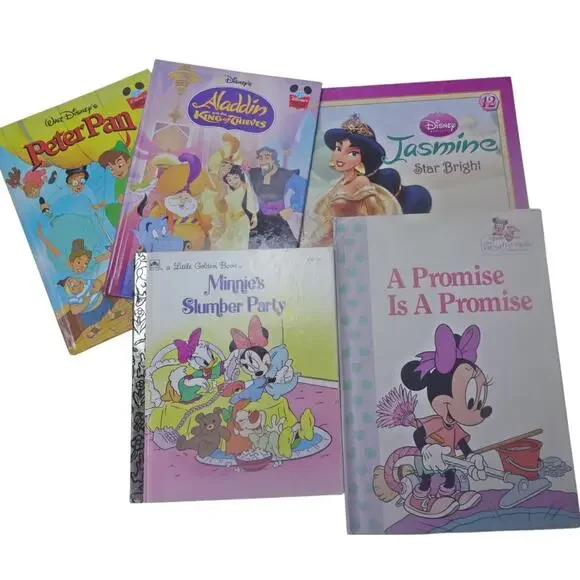 Disney Kids Book Lot Minnie Mouse Aladdin Jasmine Peter Pan Golden Book