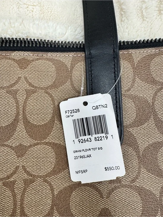 NWT Coach Two-Tone Signature Canvas & Leather Laptop Bag - Brown & Black