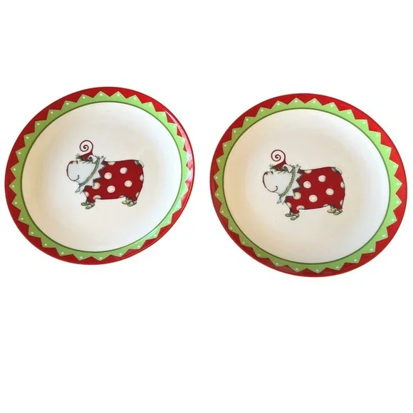 (2) Dept‎ 56 Patience Brewster Krinkles Christmas Dog W/ Purse Salad Plates New