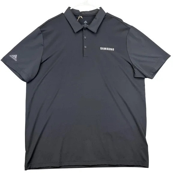 Adidas Polo Shirt Mens XL Gray Samsung Logo‎ Primegreen Golf Performance UPF 50