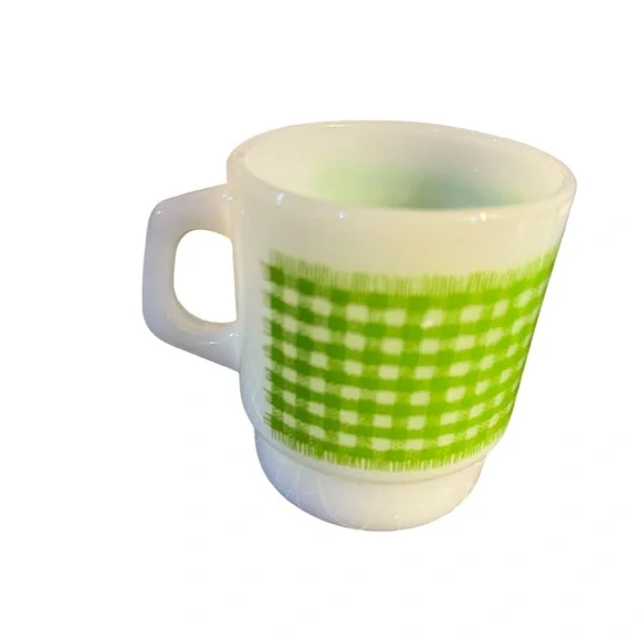 Vintage Anchor Hocking Fire-King Green Checkered Mug