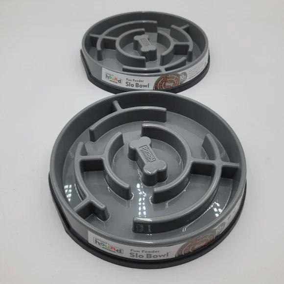 Outward Hound Fun Feeder Slo Bowl Slow Feeder Dog Bowl Grey 2 Pack Set Dog Treat