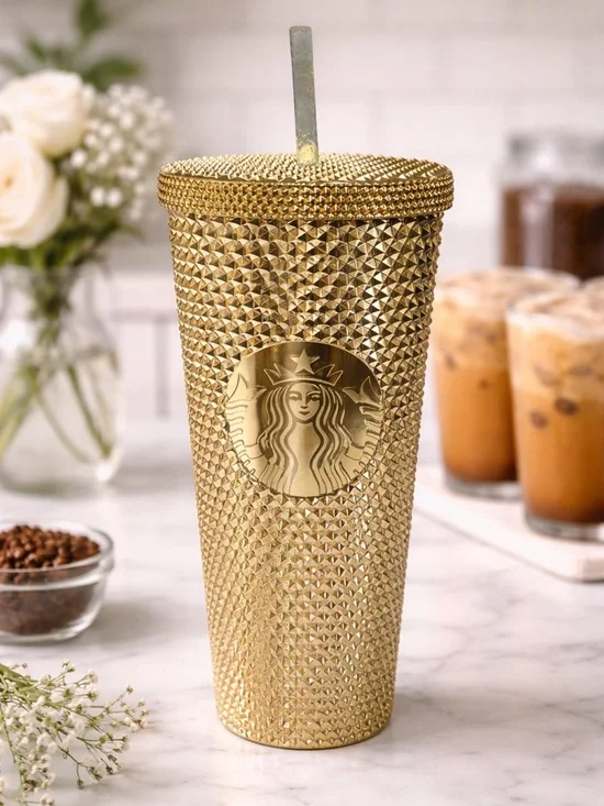 Starbucks Gold Studded Tumbler with Reusable Straw