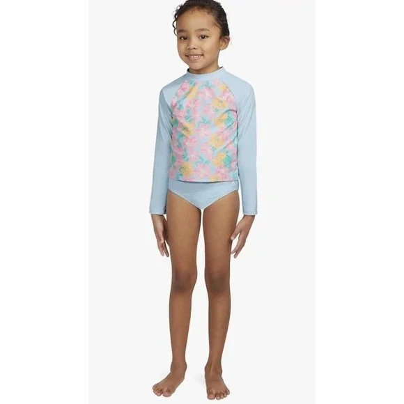 Hurley‎ Girls' 12 Long Sleeve Rash Guard Shirt 2-Piece Swimsuit 487775-BIC Blue