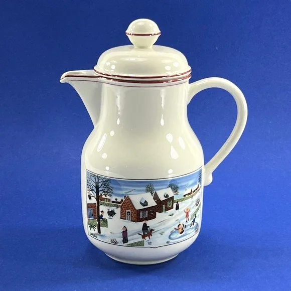 Villeroy & Boch Coffee Pot 1980s Naif Christmas Gerard LaPlau Winter Scenes
