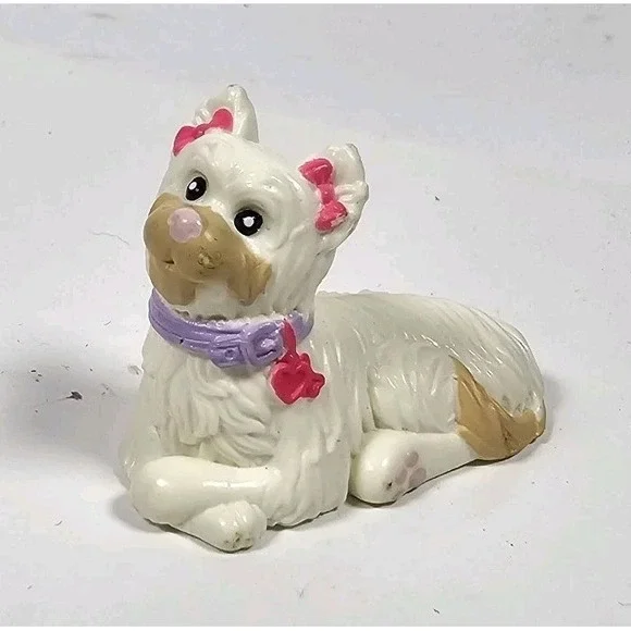 Fisher Price Loving Family Dollhouse Small White Pet Dog Pink Bows