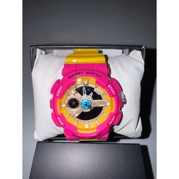 Activa Sport Watch Pink Yellow Gold Tone Analog Digital Water Resist 5BAR New