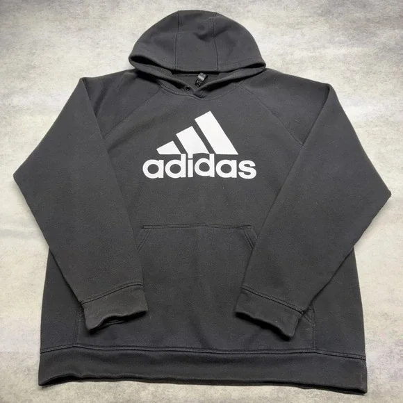 Adidas Big Logo Hoodie Sweatshirt Black XL Mens Pullover Raglan Streetwear
