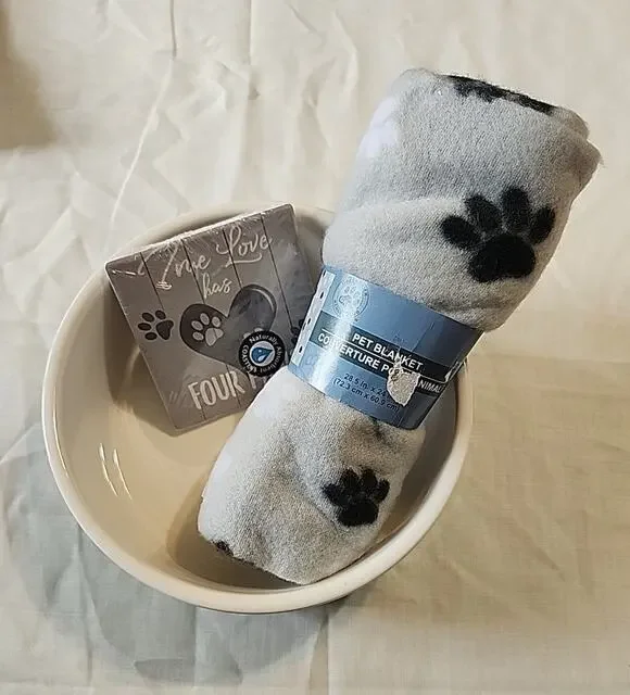 Boots & Barkley Pet Bowl 6 cups/48 oz Blue & White With Blanket & Magnet
