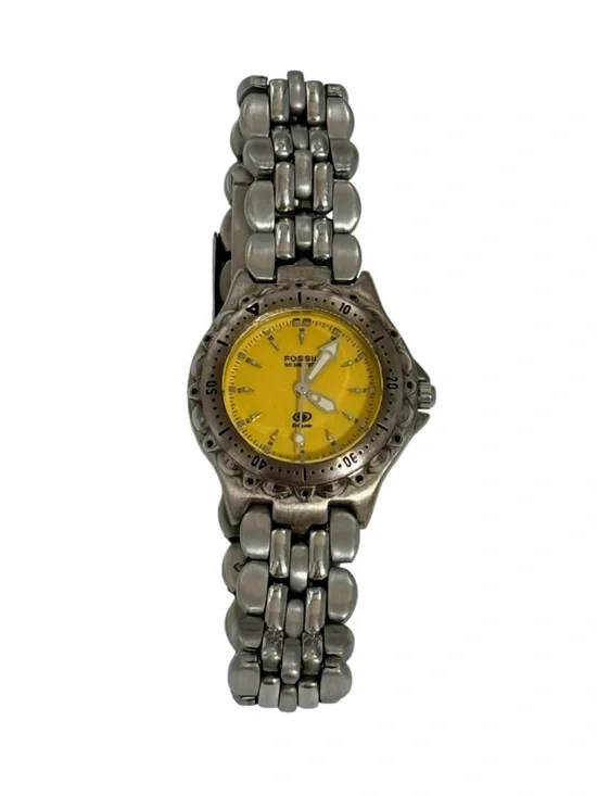 Fossil Silver Bracelet Watch with Yellow Dial
