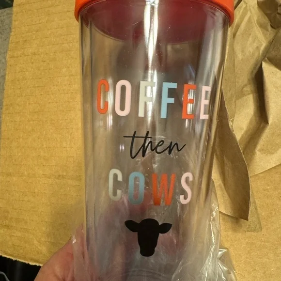 16oz Double Walled Tumbler with Lid “Coffee Then Cows” NEW