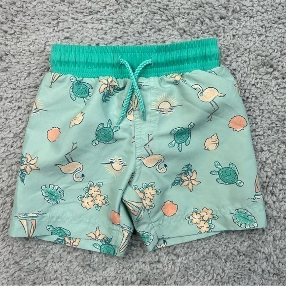 Tommy Bahama Swim Trunks Boys 18 Months Turtle Flamingo Seashells Beach Swimming