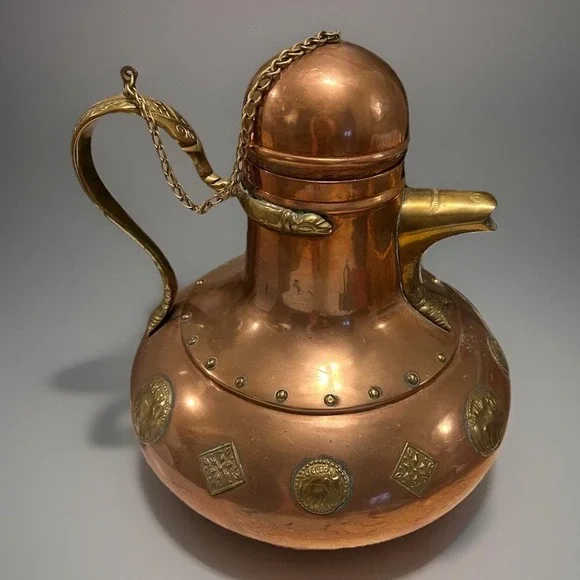 Vtg Middle East Copper / Brass Tea Pot Mystic Brass Creatures Approx 11