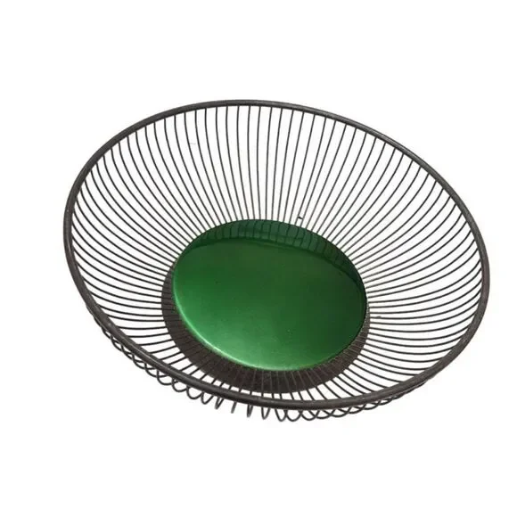 Midcentury Round Wire Fruit Bowl‎ with Atomic Green Wallace Wired Atomic Bowl