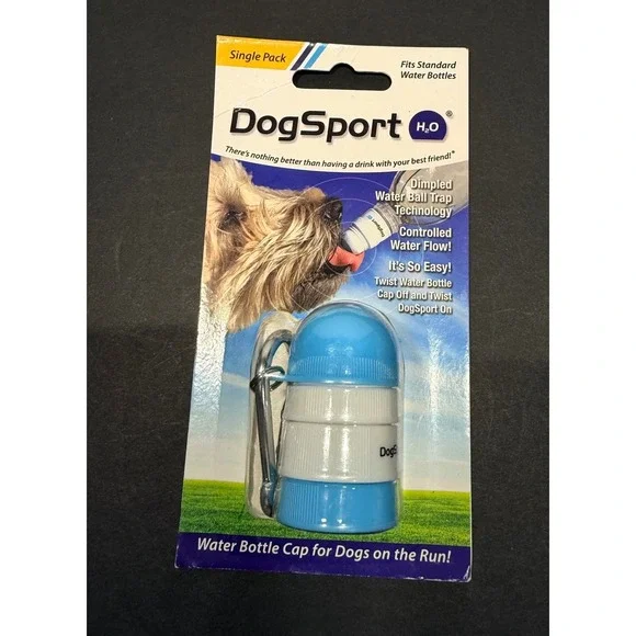 DogSport H2O Water Bottle Cap for Dogs Portable Travel Roller Ball Blue White