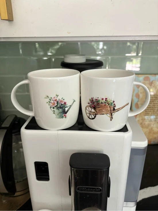 White Ceramic Floral Watering Can & Wheelbarrow Mugs - Set of 2