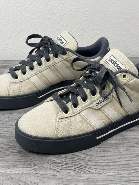 adidas Beige Canvas Sneakers with Black Soles and Laces Size 7 Men’s