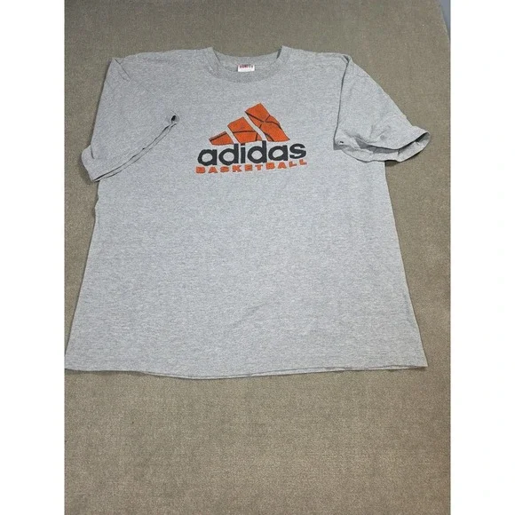 Vtg adidas Basketball Textured 3 Stripe Graphic Gray‎ 90s Made in USA XL