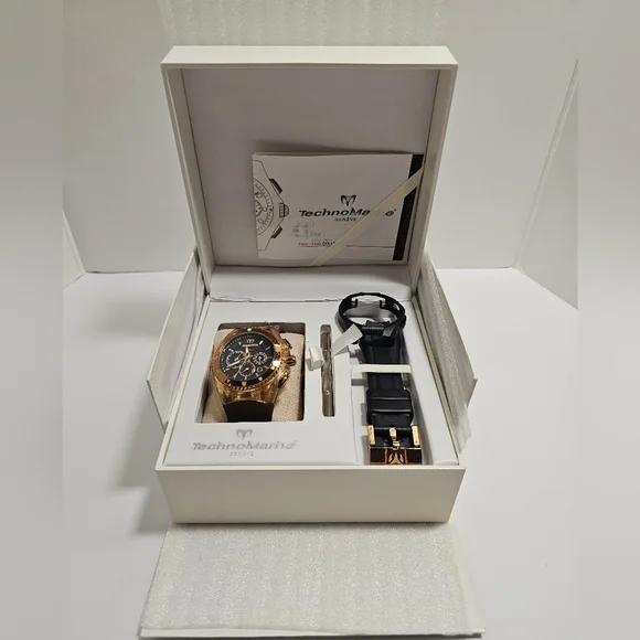 TechnoMarine Cruise Original Star 110044 Gold Tone Chronograph Watch Set - Ex S