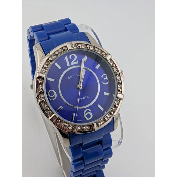 Bay Studio Watch Women 38mm Silver Case Blue Plastic Link 7