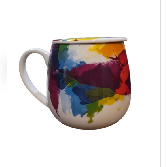 Konitz - Colorful Abstract Color Splash Ceramic Mug w/ Lid - No Tea Strainer