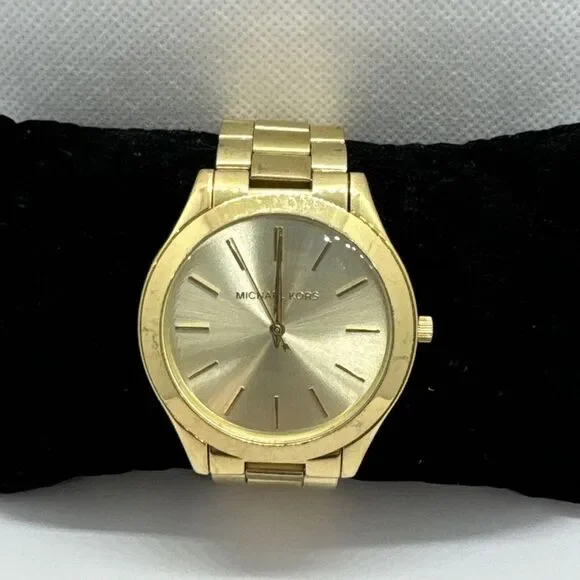 Michael Kors Slim Runway MK3179 Women's Gold Tone Analog Dial Wrist Watch JNA285