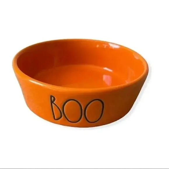 Rae Dunn BOO Pet Food Bowl Orange ceramic dog cat pet feeding bowl