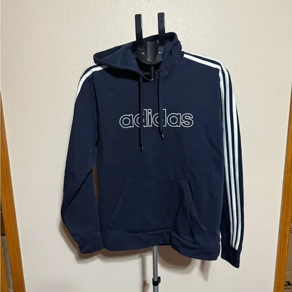 Adidas Men's Dark‎ Blue Hoodie with White Accents