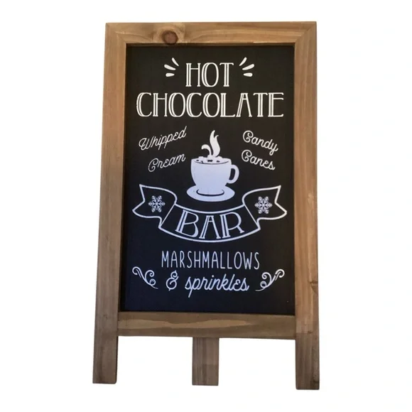 Rustic Wooden Hot Chocolate Bar Sign – Freestanding Chalkboard Style