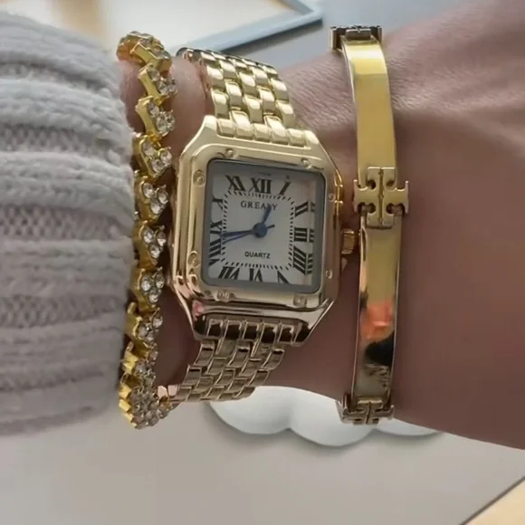 Panthere Classic Rectangle Stainless Steel Gold Watch