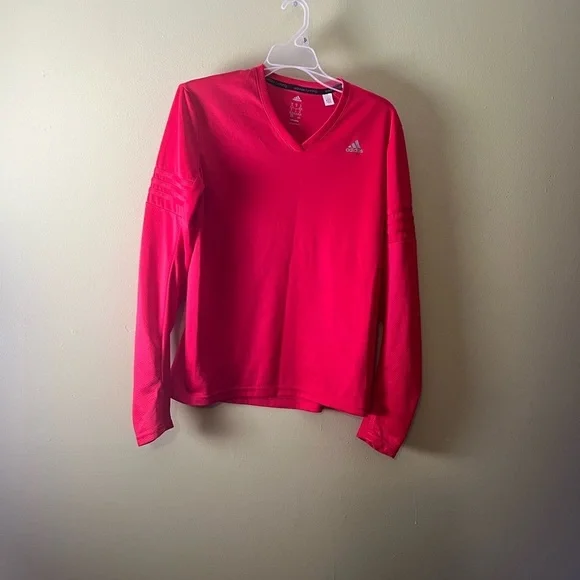 Adidas Bright Red V-Neck Long Sleeve size medium.