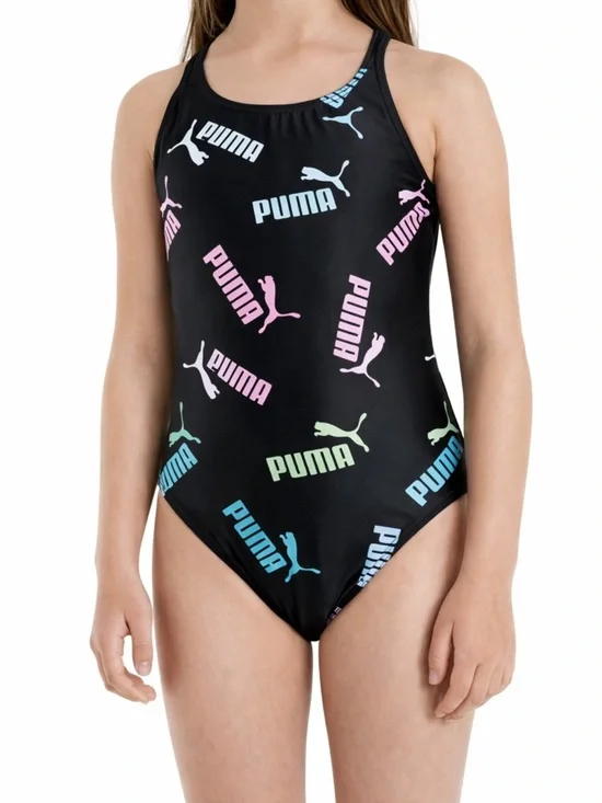 Puma Girls One Piece Swimsuit 6X NWT Black Logo