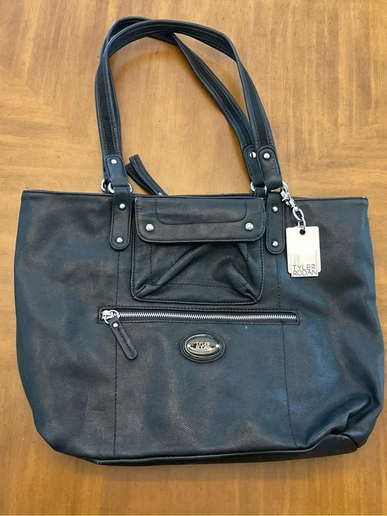 Tyler Rodan Black Laptop Tote /Purse with Front Zip Pocket