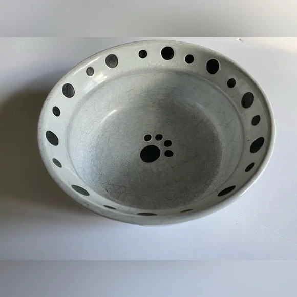 Ceramic White and Black Dog Food Bowl, For Size Small/ Medium Dogs