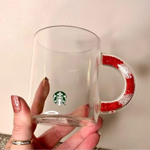 Starbucks Clear Glass Coffee Mug with Candy Candy Handle 12oz Nwt