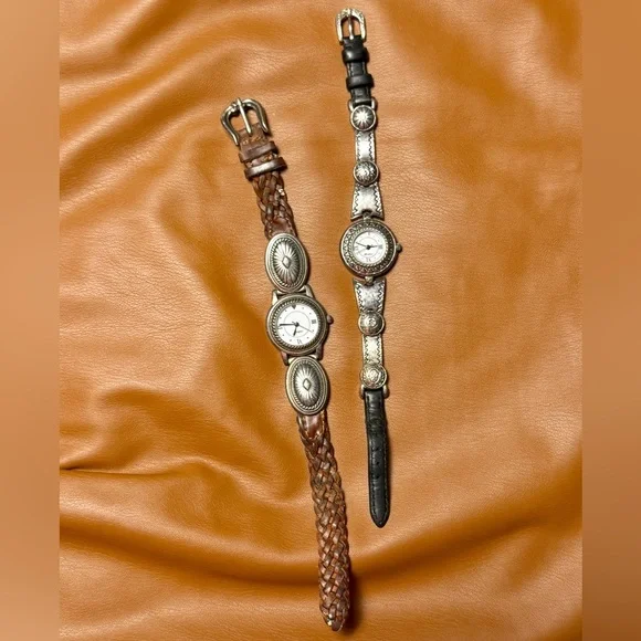 Vintage Brighton Silver and Brown Leather Watches