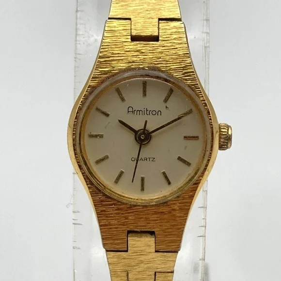 Vintage Armitron Womens Watch 11mm Gold Tone Petite Round New Battery 7